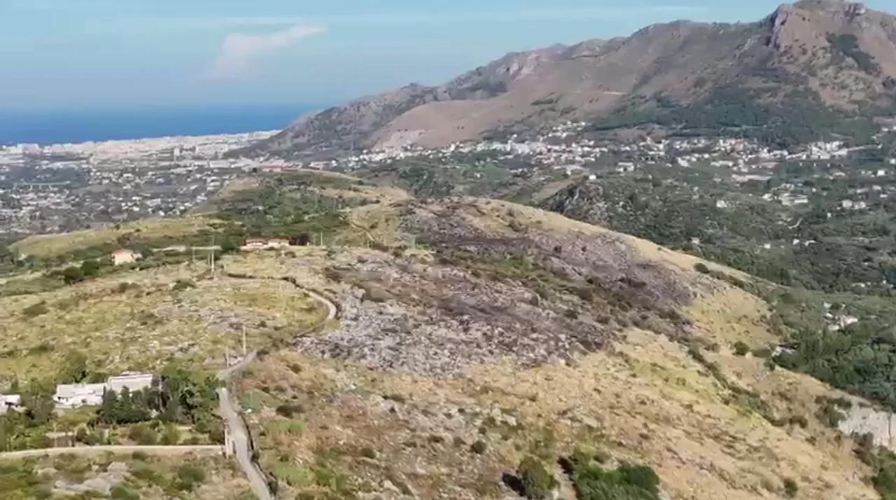 Ripresa aerea di un&rsquo;area bruciata da un incendio